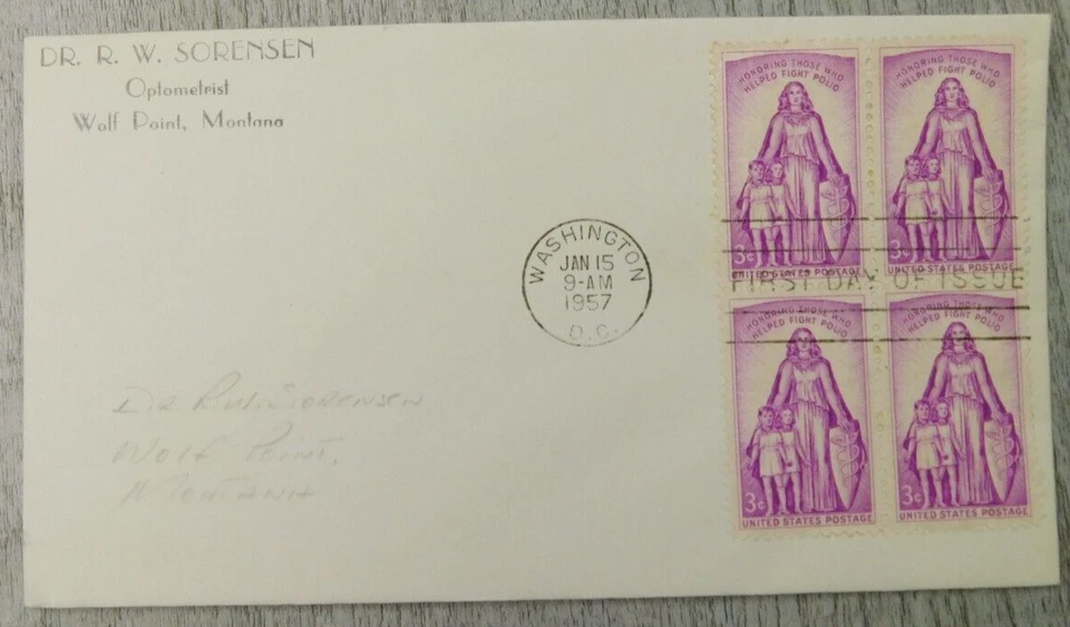 First Day Of Issue WA DC 1957 Those Who Helped Fight Polio Stamp Envelope Cover - Image 1 of 4