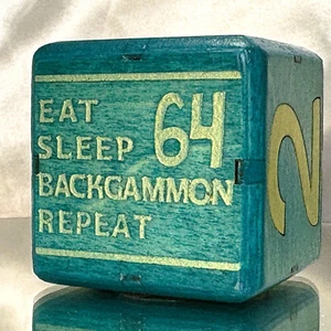 EAT.SLEEP.BACKGAMMON.REPEAT.- TURQUOISE.Tealgold - Backgammon Doubling Cube 36mm - Picture 1 of 9