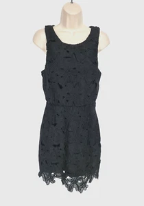 ASTR Womens Sheath Mini Dress Size M Black Floral Lace Crew Neck Sleeveless 198P - Picture 1 of 7