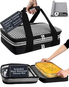 Premium Insulated Casserole Carrier 11”x15” Baking Dishes Houndstooth - Picture 1 of 5