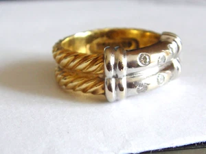 DAVID YURMAN 18K TWO TONE GOLD METRO DOUBLE ROW DIAMOND BAR RING - Picture 1 of 4
