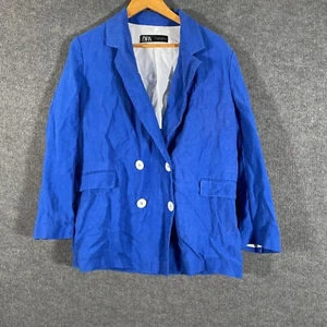 Zara Blazer Womens US M / AU L Blue Collared Formal Linen Career Office 2W - Picture 1 of 16