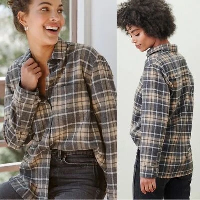 (e) Jenni Kayne O'Keefe Plaid Wool Blend Shacket Flannel Button Up Shirt Size M - Image 1 of 3