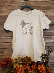 Gildan womens size 3XL Christmas Santa Clause Novelty T-shirt Rhinestone White - Picture 1 of 9