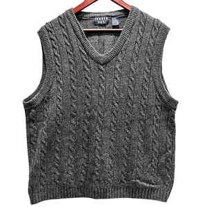 Trader Bay Knit Sweater Vest Mens Large Gray Silk Wool Blend Grandpacore Casual - Picture 1 of 9
