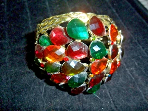 BIG MULTI COLOR RHINESTONE CLAMPER BRACELET LOT VINTAGE, GOLDTONE 15MY - Picture 1 of 8