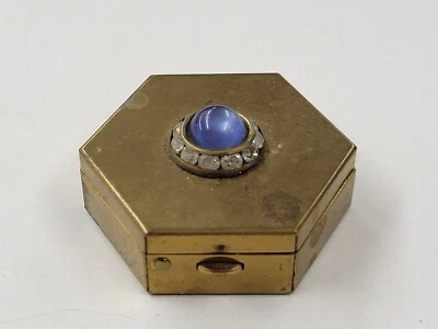 Vintage Multicolored Gold-Tone And Rhinestone Metal Ladies Pill Box. Unbranded - Image 1 of 4