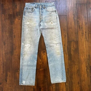 Levis 501 Vintage 90s Straight Leg XX USA Jeans 32x36 Thrashed Wash Act 30x31 - Picture 1 of 22
