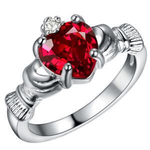 Fashion Silver Zircon Zircon Claddagh Ring Wedding Gift Women Jewelry Size 9