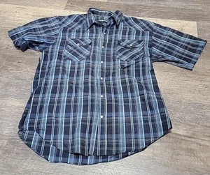 Jonathan Chase Short Sleeve Pearl Snap Shirt Men's L Navy Plaid - Picture 1 of 5