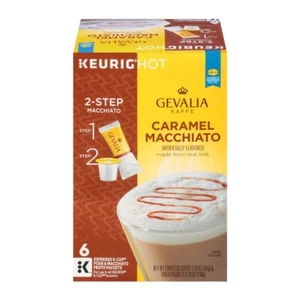 GEVALIA 5.98 Oz K-Cup Pod Caramel Macchiato Latte Coffee w/ Froth Packets- 6 Ct - Picture 1 of 4