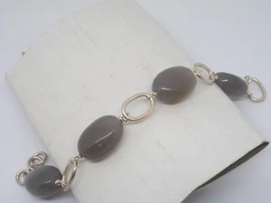 925 Silver Bracelet With Natural Gray AGATES - Gemstone Bracelet - - Picture 1 of 6