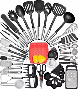 Kitchen Utensil Set Cooking Gadgets Nylon Heads Stainless Steel Handles 44 Piece - Picture 1 of 8