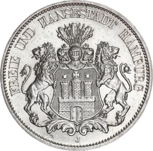 Amburgo città 5 marchi 1913 J argento vz-stgl. J 65 - Foto 1 di 3