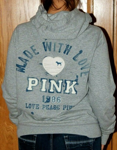UNDERCOVER VICTORIA'S SECRET PINK LIGHT GREY LOGO PRINT HOODIE HOODED SWEATSHIRT SIZE 10 12