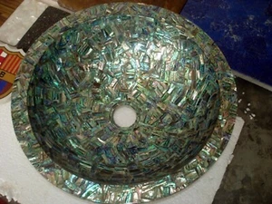 Round Sink Wash Basin Marble with Abalone Shell Inlaid Gemstone For Kitchen Deco - Picture 1 of 8