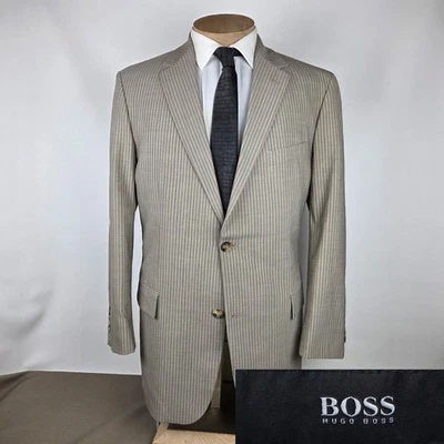 Hugo Boss Pasolini Sport Coat Mens 44L Beige Stripe Wool Blazer Jacket  - Image 1 of 4