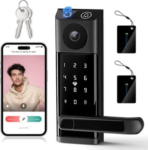 Fingerprint Smart Lock with HD Camera, Keyless Entry Door Lock with Handle - Picture 1 of 6