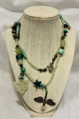 "Collar Kim Yubeta de una sola hebra turquesa jade plata cuentas de vidrio 19"" L" Foto 1 de 4