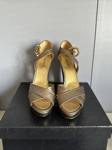 Prada Milano HH Cros Sandal Pewter Pumps Nappa Silk Sasso Size 11B 42 with box  - Picture 1 of 18