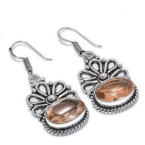 Morganite Gemstone Handmade 925 Sterling Silver Jewelry Earring Size 1.7" - Picture 1 of 1