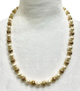 Vintage Napier Necklace Faux Pearl Gold Tone Beaded Strand 24” Jewelry Signed - Picture 1 of 5