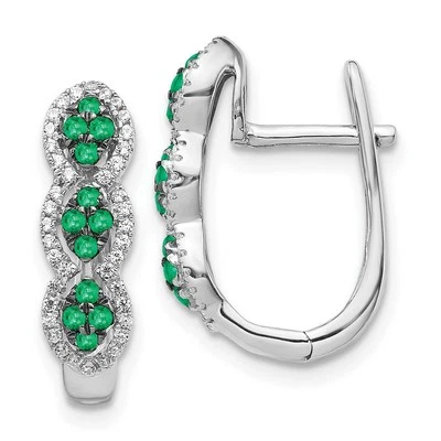 14k White Gold Diamond and Emerald Hinged Earrings - Image 1 of 4