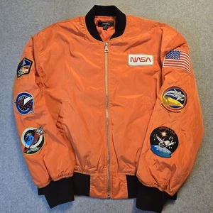 Forever 21 NASA Jacket Mens Large Orange Space Shuttle Patches Bomber Flight - Picture 1 of 18