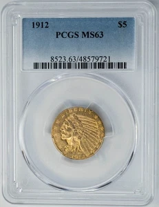 1912 $5 Gold Indian MS63 PCGS 950013-32 - Picture 1 of 4