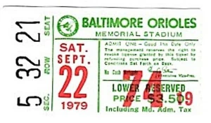 INDIANS @ ORIOLES ~ 1979 Ticket, Eddie Murray 4 Hits ~ FREE SHIPPING - Picture 1 of 1