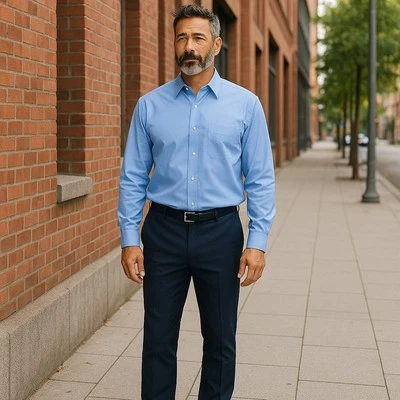 Arrow резинке синяя полоса платье рубашка XL 17 1/2 32/33 длинным рукавом морщин бесплатно - Изображение 1 из 4