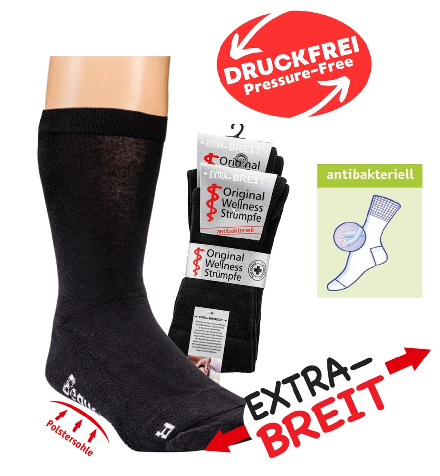 WOWERAT Antibakterielle Extrabreite Socken mit Polstersohle