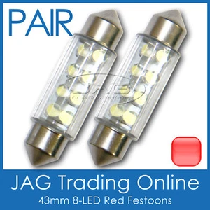 2 x 43mm 8-LED RED FESTOON INTERIOR LIGHT GLOBES/BULBS - Boat/Trailer/Truck/Car - Imagen 1 de 1