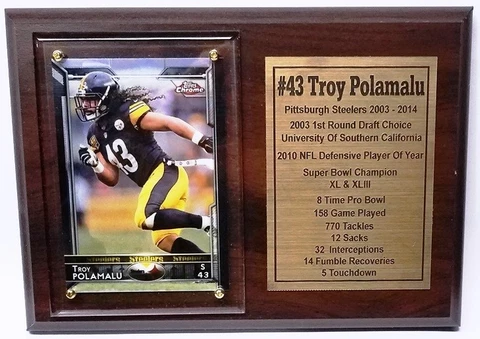 Pittsburgh Steelers Troy Polamalu Football Card Plaque Cover