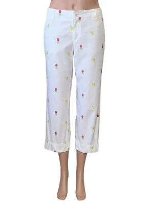 LILLY PULITZER White Embroidered Fruit Main Line Fit Cropped Straight Leg Pant 2 - Image 1 of 4