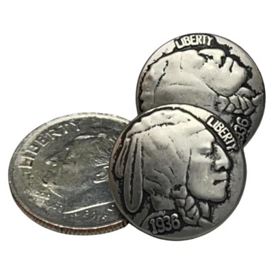 8 PCS 5/8" Indian Head Nickel Silver/Pewter BUTTONS Liberty 1936 REPLICA - Image 1 of 2