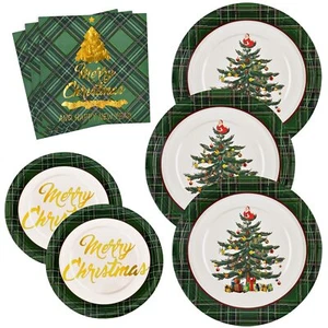 200 Pcs Christmas Plates and Napkins Christmas Tree Party Supplies Christmas ... - Picture 1 of 6