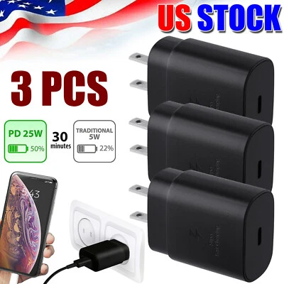 25W USB C Super Fast Charger for Samsung Galaxy S20 USB C to C Cable Wall Charge - Image 1 of 4