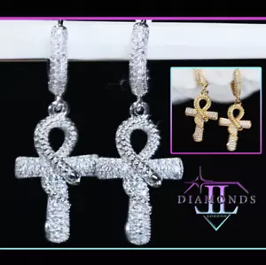 Orecchini Ankh, orecchini ghiacciati, orecchini croce egiziana diamanti simulati - Foto 1 di 11