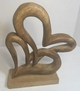 Carved Wood Double Heart Sculpture 11x10.5" Romantic Home Decor Rustic Hearts - Picture 1 of 6