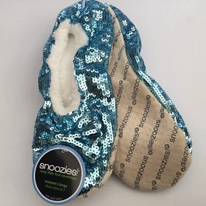 Ladies SNOOZIES Slipper Aqua Blue Bling - Large 6-7 - Picture 1 of 1