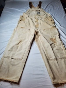 Carhartt Overalls R19 BRN Mens 38x28 Double Front Knee Bibs Canvas USA *Distress - Picture 1 of 22