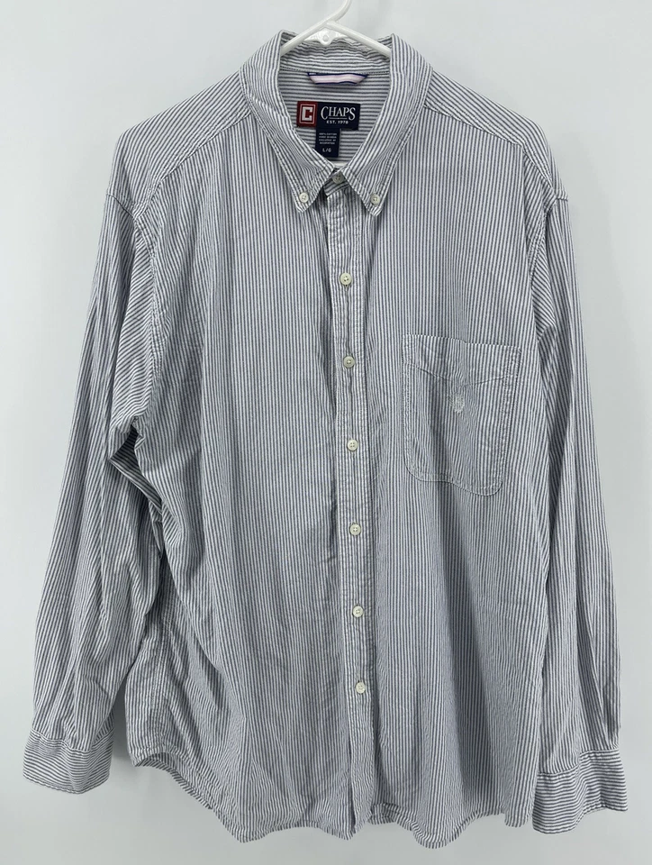 Chaps Long Sleeve Button Up Shirt Mens Size Large Blue White Stripes Fast Ship - Image 1 of 4