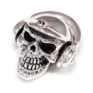 KOPFHÖRER DJ SCHÄDEL 925 STERLINGSILBER GOTHIC BIKER ROCKABILLY ANHÄNGER hellbraun-011 - Bild 1 von 6