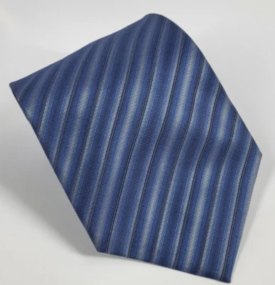 Van Heusen 真丝领带蓝色灰色条纹男式领带 59 x 3.7/8 — 第 1/4 张图片