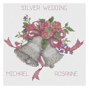 Cross Stitch Wedding Anniversary Sampler Kit or Pattern, Florashell, Silver Bell - Picture 1 of 1