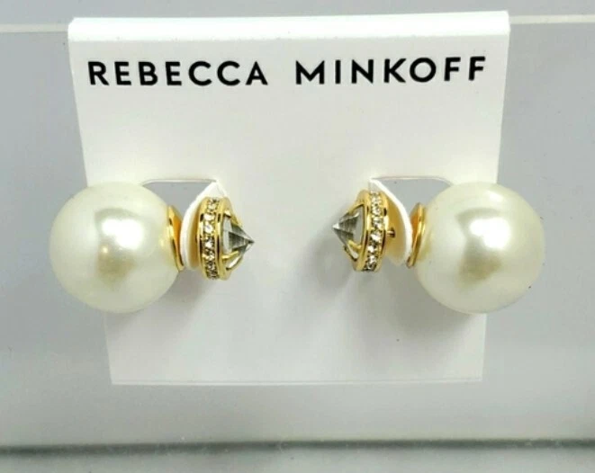 Pendientes de perlas Rebecca Minkoff delanteros traseros en oro al por menor $48 (Estilo: E16310) Foto 1 de 3