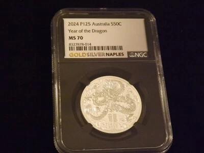 2024 P125   $ 50C   Year  Of The Dragon  AUSTRALIA     RETRO     NGC    MS 70 - Image 1 of 2