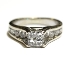 Anillo de compromiso de diamantes con conjunto invisible princesa 1,16 quilates oro blanco 14k 5,6 g talla 6 - Imagen 1 de 11