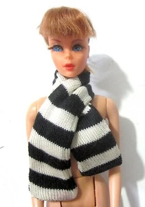 60's Vintage Mod Barbie Doll Scarf Silk Knit Black & White Stripes - Picture 1 of 3